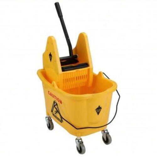 DESCRIPTION: (1) PLASTIC MOP BUCKET AND WRINGER BRAND/MODEL: TOUGH GUY #2PYH5 INFORMATION: YELLOW SIZE: 8-3/4 GALLON RETAIL$: $122.13 QTY: 1