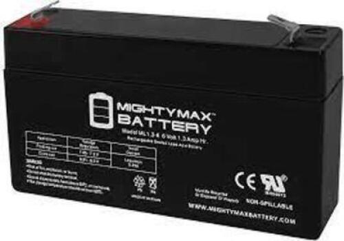 DESCRIPTION: (4) RECHARGABLE SEALED LEAD-ACID BATTERY BRAND/MODEL: MIGHTYMAX #ML1.3-6 INFORMATION: BLACK SIZE: 6 VOLT RETAIL$: $10.99 EA QTY: 4