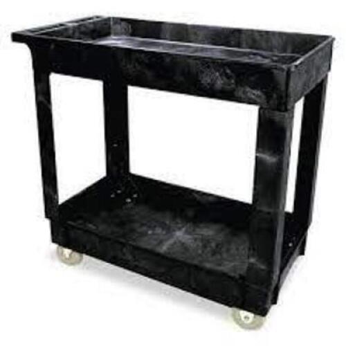 DESCRIPTION: (1) UTILITY CARTBRAND/MODEL: RUBBERMAID #FG9T6600BLAINFORMATION: BLACKSIZE: 2 SHELF,&nbsp;34" x 16" x 31 1/4"RETAIL$: $228.61 EAQTY: 1