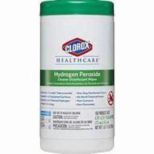 DESCRIPTION: (6) HYDROGEN PEROXIDE WIPES BRAND/MODEL: CLOROX HEALTHCARE SIZE: 95 WIPES PER CONTAINER RETAIL$: $10.00 EA QTY: 6
