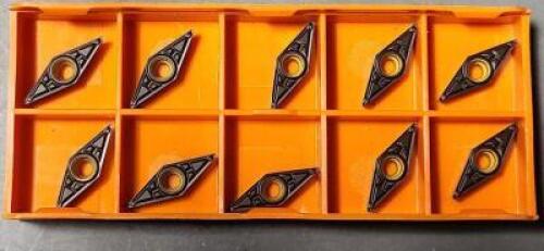 DESCRIPTION: (10) VCMT221 CARBIDE TURNING INSERTS BRAND/MODEL: HERTEL VCMT221-H2U RETAIL$: 12.58 PER INSERT QTY: 10