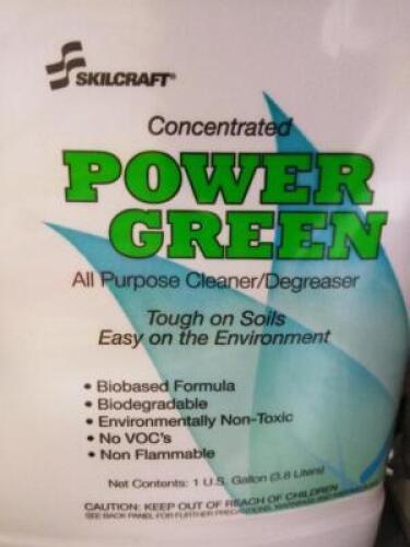 DESCRIPTION: (2) ALL PURPOSE CLEANER AND DEGREASER CONCENTRATE BRAND/MODEL: SKILCRAFT POWER GREEN SIZE: 1 GALLON RETAIL$: $20.00 EA QTY: 2