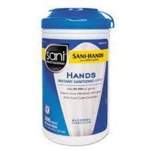 DESCRIPTION: (6) HANDS INSTANT SANITIZING WIPES BRAND/MODEL: SANI PROFESSIONAL SIZE: 150 WIPES PER CONTAINER RETAIL$: $6.80 EA QTY: 6