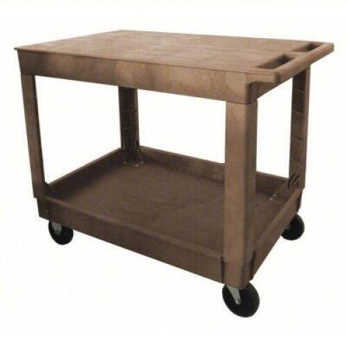 DESCRIPTION: (1) UTILITY CART WITH DEEP LIPPED AND FLUSH PLASTIC SHELVES BRAND/MODEL: PRODUCT NUMBER #5UTJ6 INFORMATION: BROWN SIZE: 500 LB CAPACITY R