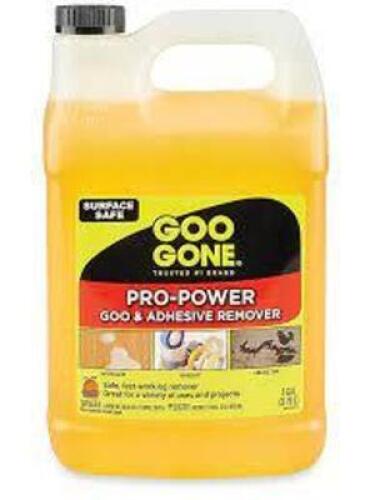 DESCRIPTION: (1) PRO POWER GOO AND ADHESIVE REMOVER BRAND/MODEL: GOO GONE #39F165 SIZE: 1 GALLON RETAIL$: $48.27 EA QTY: 1