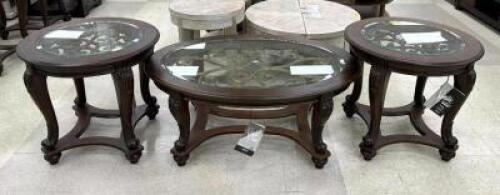 OVAL COCKTAIL TABLE AND (2) END TABLES