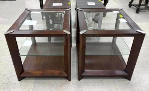 (2) WOODEN AND GLASS END TABLES