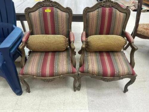(2) UPHOLSTERED ARM CHAIRS W/ PILLOWS