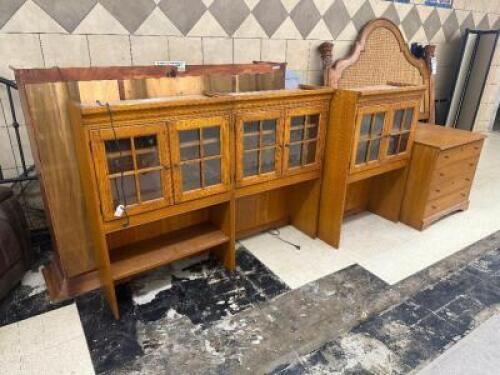 HARDWOOD HUTCH AND BEDROOM SET.