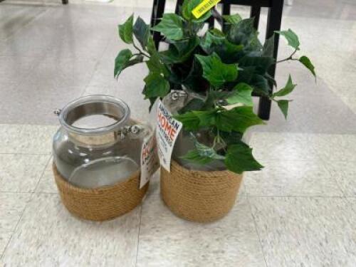 (2) DECORATIVE GLASS JAR PLANTERS