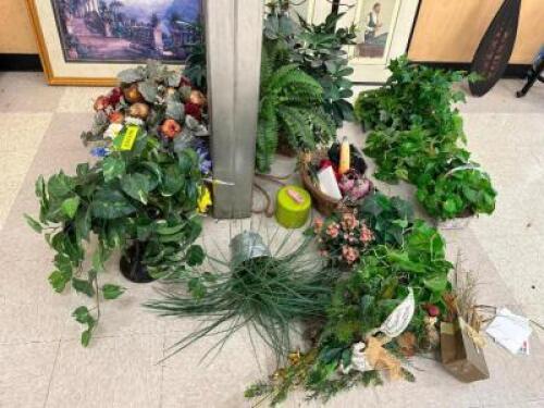 (1) LOT OF ASSORTED FAUX PLANTERS AND PLANTS