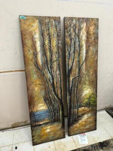 (2) 72" TALL CANVAS PAINTINGS W/ FOREST SCENE