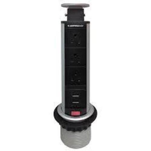 DESCRIPTION: (2) POP UP ELECTRICAL OUTLET BRAND/MODEL: ELECTRIDUCT #PDC-TT-MINI-3P INFORMATION: BLACK SIZE: 3 OUTLETS, MINI RETAIL$: $51.29 EA QTY: 2