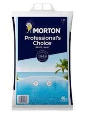 DESCRIPTION: (2) POOL SALT BRAND/MODEL: MORTON PROFESSIONAL'S CHOICE SIZE: 40 LB RETAIL$: $8.12 EA QTY: 2