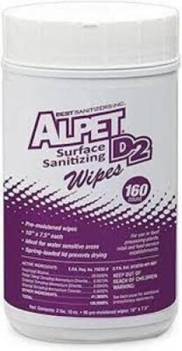 DESCRIPTION: (6) SURFACE SANITIZING WIPES BRAND/MODEL: ALPET D2 SIZE: 90 WIPES PER CONTAINER RETAIL$: $150.00 TOTAL QTY: 6