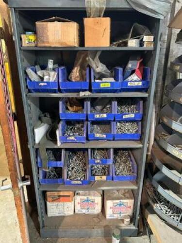 DESCRIPTION: METAL SHELF AND CONTENTS - ASSORTED HARDWARE - BOLTS AND SCREWS. LOCATION: WAREHOUSE THIS LOT IS: ONE MONEY QTY: 1