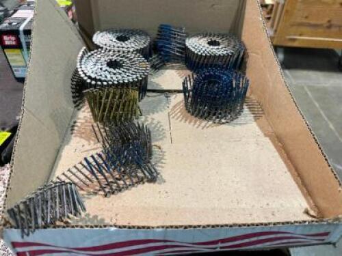 DESCRIPTION: (2) PARTIAL CASES OF COIL NAILS LOCATION: WAREHOUSE THIS LOT IS: ONE MONEY QTY: 1