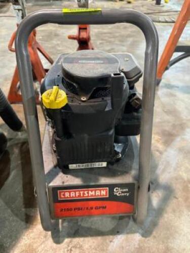 DESCRIPTION: CRAFTSMAN CLEAN N CARRY GAS POWERED PRESSURE WASHER - GOOD ENGINE, BAD PUMP BRAND / MODEL: CRAFTSMAN ADDITIONAL INFORMATION NO HOSE OR SP