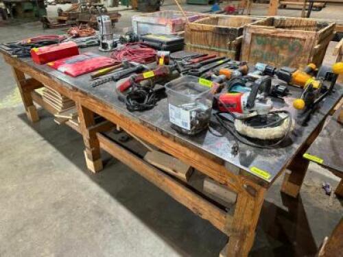 DESCRIPTION: 8' X 4' FABRICATION TABLE W/ WOODEN FRAME. ADDITIONAL INFORMATION NO CONTENTS INCLUDED - SECOND DAY REMOVAL ONLY SIZE 8' X 4' LOCATION: W
