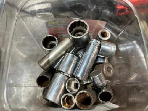 DESCRIPTION: BIN AND CONTENTS - ASSORTED SOCKETS LOCATION: WAREHOUSE QTY: 1