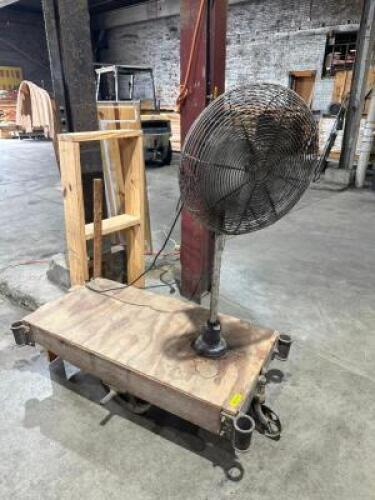 DESCRIPTION: INDUSTRIAL PEDESTAL FAN W/ WAREHOUSE CART. LOCATION: WAREHOUSE QTY: 1