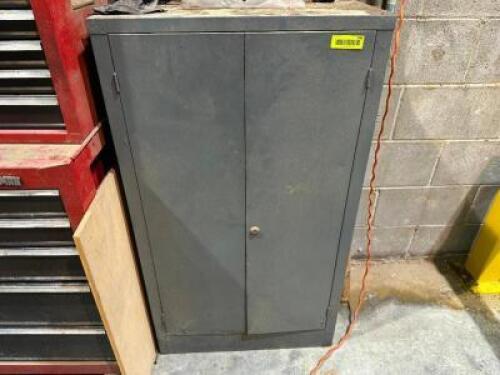 DESCRIPTION: 36" TWO DOOR METAL STORAGE CABINET ADDITIONAL INFORMATION W/ CONTENTS - MISC. WOOD WORKING SUPPLIES SIZE 36" X 40" LOCATION: WAREHOUSE QT