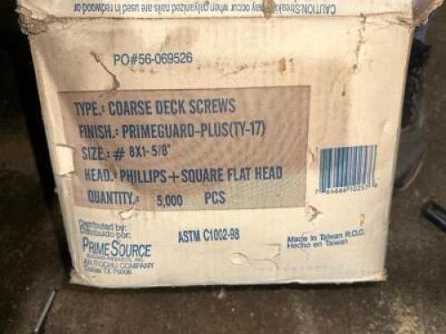 DESCRIPTION: (1) BOX OF 8" COARSE DECK SCREWS. LOCATION: WAREHOUSE QTY: 1