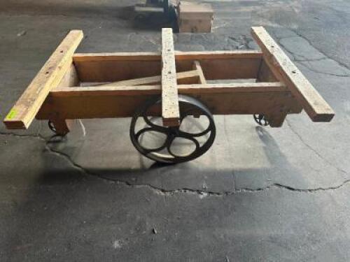 DESCRIPTION: 60" HEAVY DUTY WAREHOUSE CART W/ HAND RAIL ADDITIONAL INFORMATION W/ HEAVY DUTY CAST IRON WHEELS LOCATION: WAREHOUSE QTY: 1