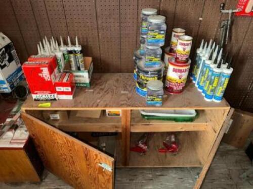 DESCRIPTION: CONTENTS OF SHELF - ASSORTED CHEMICAL AND HARDWARE. ADDITIONAL INFORMATION AS SHOWN IN PHOTO LOCATION: SALES THIS LOT IS: ONE MONEY QTY: