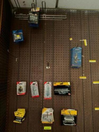 DESCRIPTION: CONTENTS OF PEG BOARD - ASSORTED TOOLS AND HARDWARE ADDITIONAL INFORMATION AS SHOWN IN PHOTO LOCATION: SALES THIS LOT IS: ONE MONEY QTY: