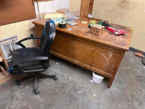 DESCRIPTION: 72" WOODEN DESK W/ CHAIR LOCATION: SHOP OFFICE QTY: 1