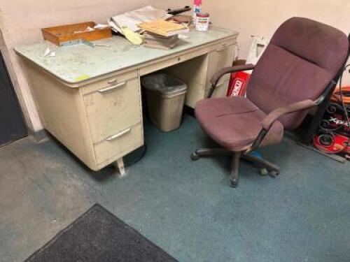 DESCRIPTION: 60" VINTAGE METAL DESK W/ CHAIR LOCATION: DOWNSTAIRS OFFICE QTY: 1