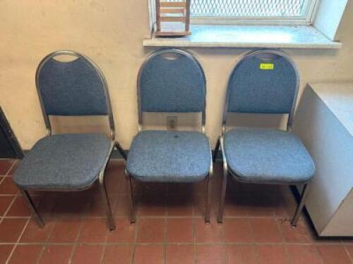 DESCRIPTION: (9) GREY UPHOLSTERED STACK CHAIRS LOCATION: DOWNSTAIRS OFFICE THIS LOT IS: SOLD BY THE PIECE QTY: 9