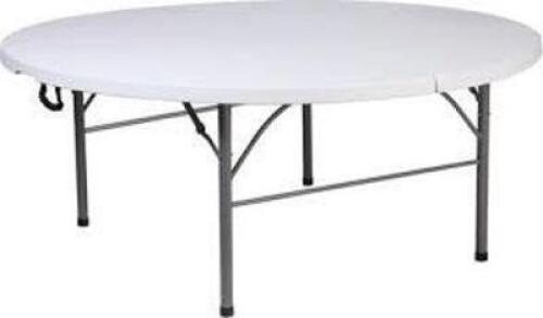 DESCRIPTION: (1) ROUND, BI-FOLDING TABLE BRAND/MODEL: FLASH FURNITURE #RB-183RFH-GG INFORMATION: GRANITE WHITE SIZE: 71" RETAIL$: $466.95 EA QTY: 1