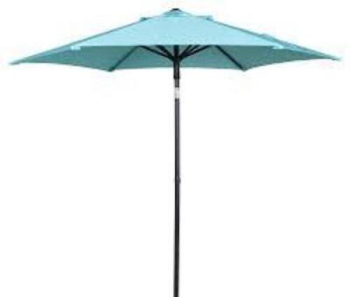 DESCRIPTION: (1) PATIO UMBRELLA BRAND/MODEL: MAINSTAYS INFORMATION: AQUA SIZE: 9' RETAIL$: $59.99 EA QTY: 1