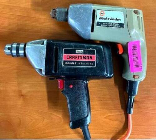 CRAFTSMAN 3/8" ELECTRIC VARIABLE SPEED DRILL AND BLACK&DECKER 1/4" DELUXE ELECTRIC DRILL