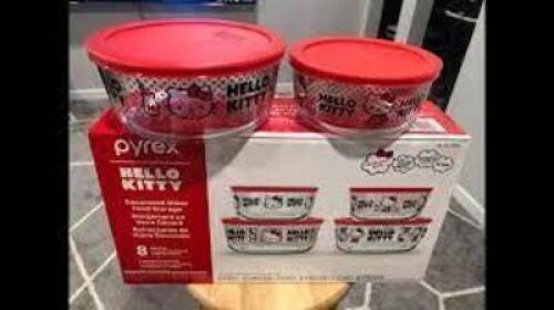 DESCRIPTION: (1) CASE OF (8) FOOD STORAGE CONTAINERS BRAND/MODEL: HELLO KITTY PYREX RETAIL$: $20.00 EA QTY: 1