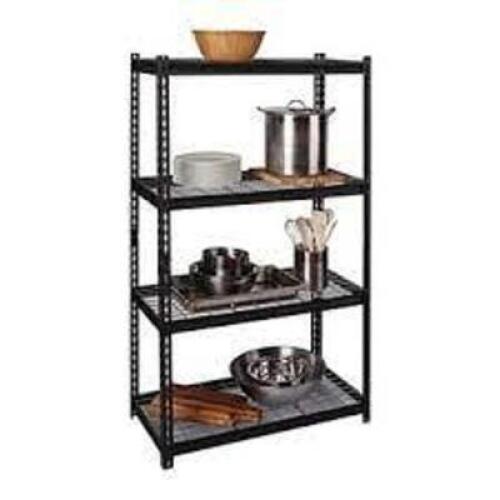 DESCRIPTION: (1) STORAGE SHELFBRAND/MODEL: IRONHOUSE #22129INFORMATION: BLACKSIZE: 4 SHELF,&nbsp;36 in. W x 60 in. H x 18 inRETAIL$: $200.00 EAQTY: 1