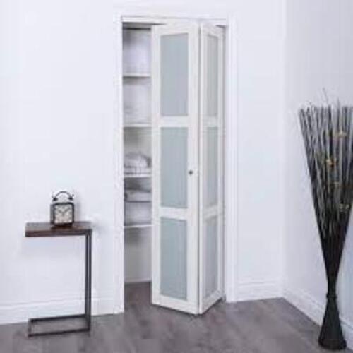 DESCRIPTION: (1) BI-FOLD PIVOT DOOR WITH GLASS BRAND/MODEL: RENIN #EU3080BWFGE024080 INFORMATION: WHITE WITH FROSTED GLASS, EURO 3-LITE SIZE: 24" X 80