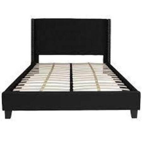 DESCRIPTION: (1) TUFTED UPHOLSTERED PLATFORM BED BRAND/MODEL: FLASH FURNITURE #HG-170951-Q-BK-F-GG INFORMATION: BLACK SIZE: FULL SIZE BED RETAIL$: $48