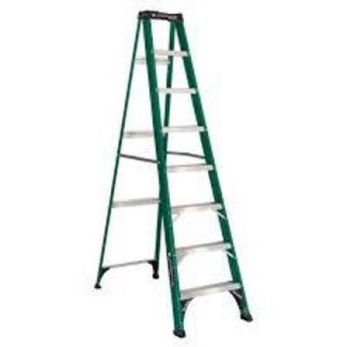 DESCRIPTION: (1) STEPLADDER BRAND/MODEL: LOUISVILLE #36Y484 INFORMATION: GREEN SIZE: 8 FT LADDER HT, 7 STEPS, 225 LB, 51 7/8 IN BASE SPREAD, 24 13/16