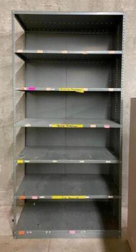 DESCRIPTION 7-TIER METAL SHELVING UNIT LOCATION BASEMENT FILE CABINTET STORAGE SIZE 42" X 24" X 87" QUANTITY 1
