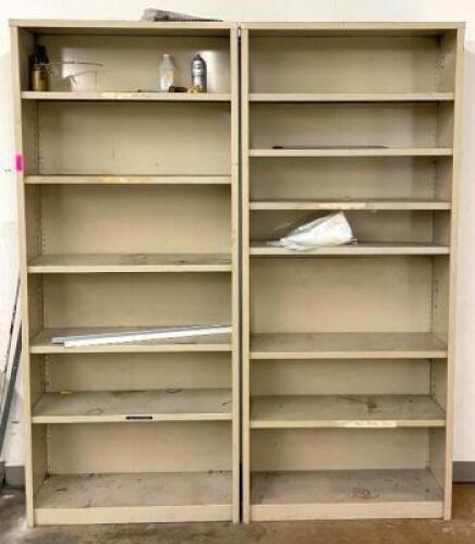 DESCRIPTION (2) METAL SHELVING UNITS LOCATION MAIL ROOM STORAGE AREA SIZE 36"X12"X84" THIS LOT IS SOLD BY THE PIECE QUANTITY: X BID 2