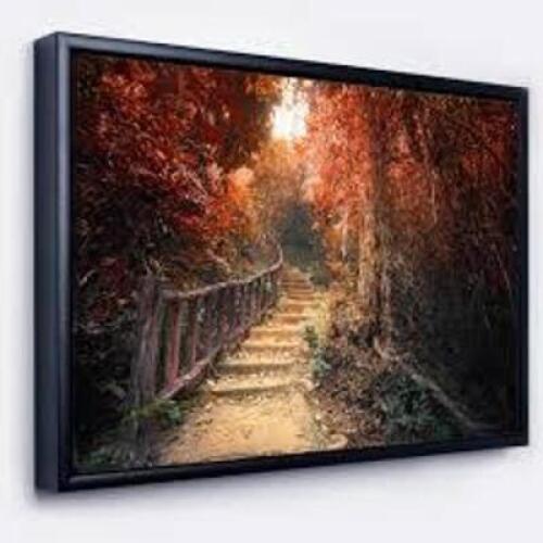 DESCRIPTION: (1) WALL ART PAINTING BRAND/MODEL: STAIRWAY THROUGH RED FALL INFORMATION: MUST COME INSPECT RETAIL$: $129.99 EA QTY: 1