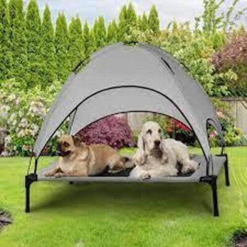 DESCRIPTION: (1) ELEVATED PET COT WITH CANOPY BRAND/MODEL: SOLARTEC INFORMATION: GRAY SIZE: 42" L X 30" W X 7" H RETAIL$: $49.59 EA QTY: 1