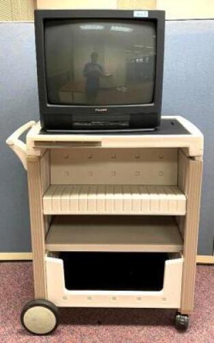 DESCRIPTION MEDIA CART WITH TV SIZE 21"X34"X43" THIS LOT IS ONE MONEY QUANTITY: X BID 1