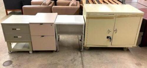 DESCRIPTION ASSORTED OFFICE FURNITURE AS SHOWN LOCATION PALLET RACKING THIS LOT IS ONE MONEY QUANTITY 1