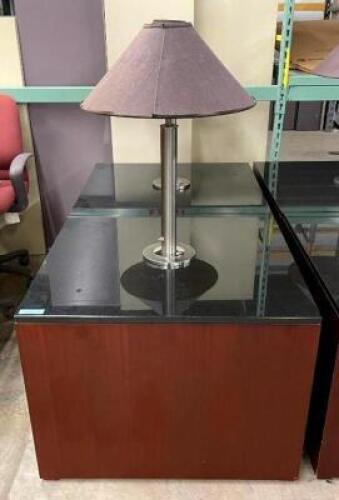 DESCRIPTION (2) GRANITE TOP SIDE TABLES WITH LAMP ATTACHMENT SIZE 33"X33"X25" THIS LOT IS SOLD BY THE PIECE QUANTITY: X BID 2