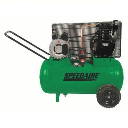 DESCRIPTION: (1) PORTABLE AIR COMPRESSOR BRAND/MODEL: SPEEDAIRE #1NNF6 INFORMATION: GREEN SIZE: 33"L 19.5"W 31"H, 20 GALLON RETAIL$: $1043.75 EA QTY: