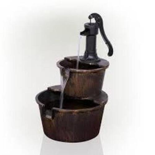 DESCRIPTION: (1) THREE TIER BARREL AND PUMP FOUNTAIN BRAND/MODEL: ALPINE INFORMATION: BRONZE SIZE: 27" RETAIL$: $44.56 EA QTY: 1